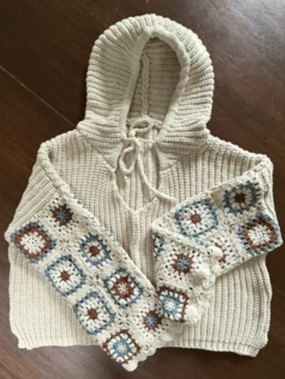 Cable Knit /Crocheted Hoodie Sweater Size M